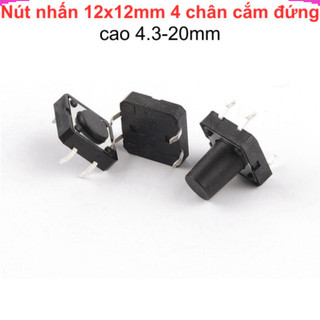 [Giá sỉ] (20C) Nút nhấn 12x12mm 4 chân cắm đứng cao 4.3 - 20mm