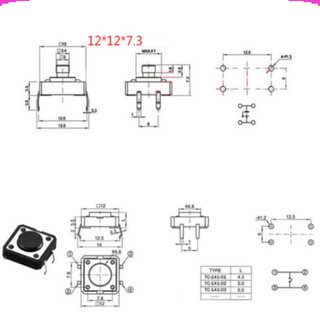 [Giá sỉ] (20C) Nút nhấn 12x12mm 4 chân cắm đứng cao 4.3 - 20mm