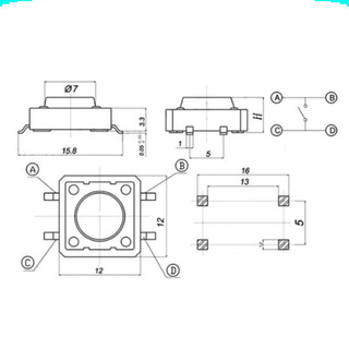 [Ưu đãi] (20 cái) Nút nhấn 12x12mm 4 chân dán cao 4.3 - 12mm