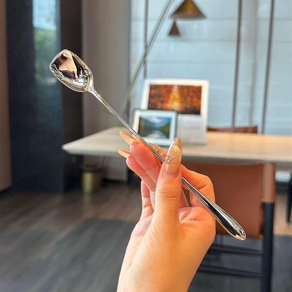 Thìa Khuấy Inox Cao Cấp, Thìa Pha Sữa, Dụng Cụ Pha Chế Cán Dài Bản Vuông