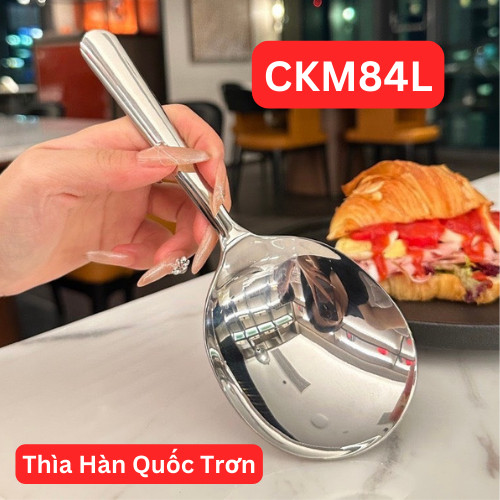 Thìa Vá Bản To Inox Dày Cao Cấp CKM84L Thìa Muỗng Inox Hàn Quốc Trơn 20.3x7.5cm, Thìa Xào Cán Ngắn