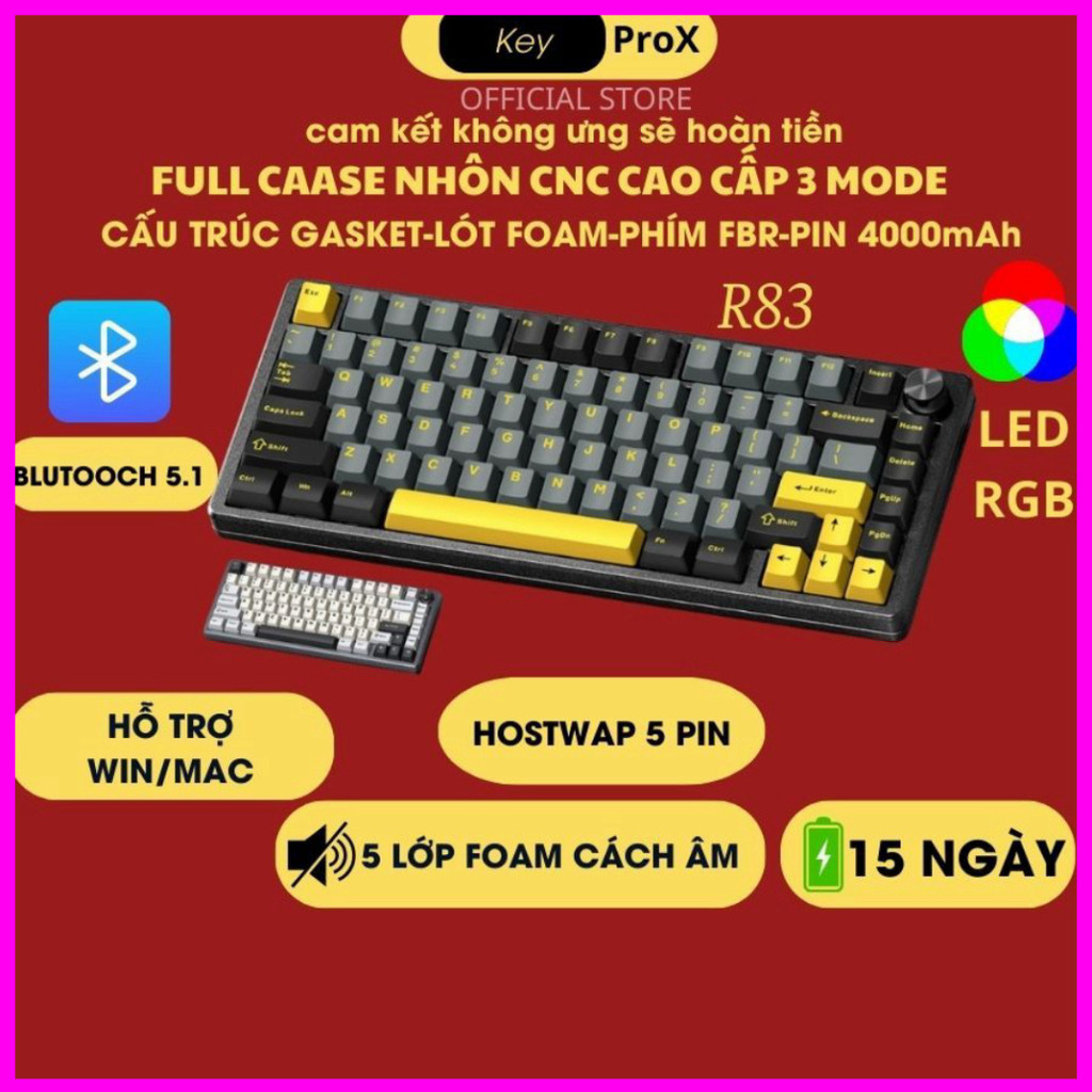 Bàn Phím Cơ không dây Bluetooth Full Case Nhôm CNC Dark Alien R83 Led ...