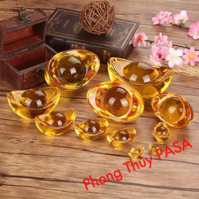 (RƯỚC LỘC) Thỏi Vàng Thủy Tinh NHÍ 1,4 cm Kim Nguyên Bảo - Đặt Bàn Thần Tài - Phong Thủy Thần Tài May Mắn