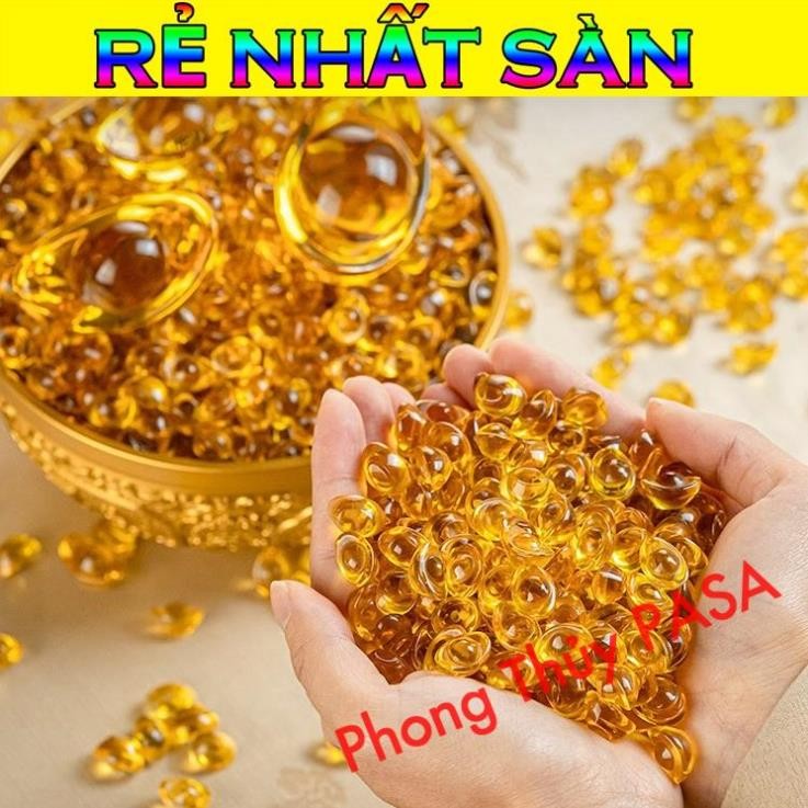 (RƯỚC LỘC) Thỏi Vàng Thủy Tinh NHÍ 1,4 cm Kim Nguyên Bảo - Đặt Bàn Thần Tài - Phong Thủy Thần Tài May Mắn