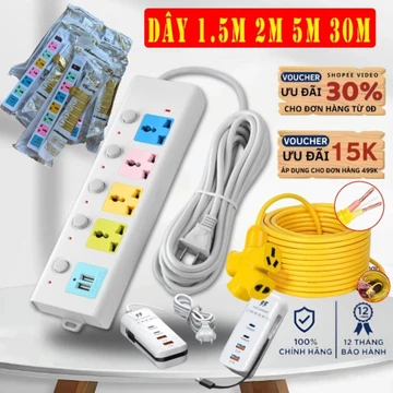 Ổ Cắm Điện Đa Năng Chống Giật Chịu Tải 2500W Dây Dài Ổ Cắm Điện Thông Minh Nhiều Jack cắm+2 cổng usb