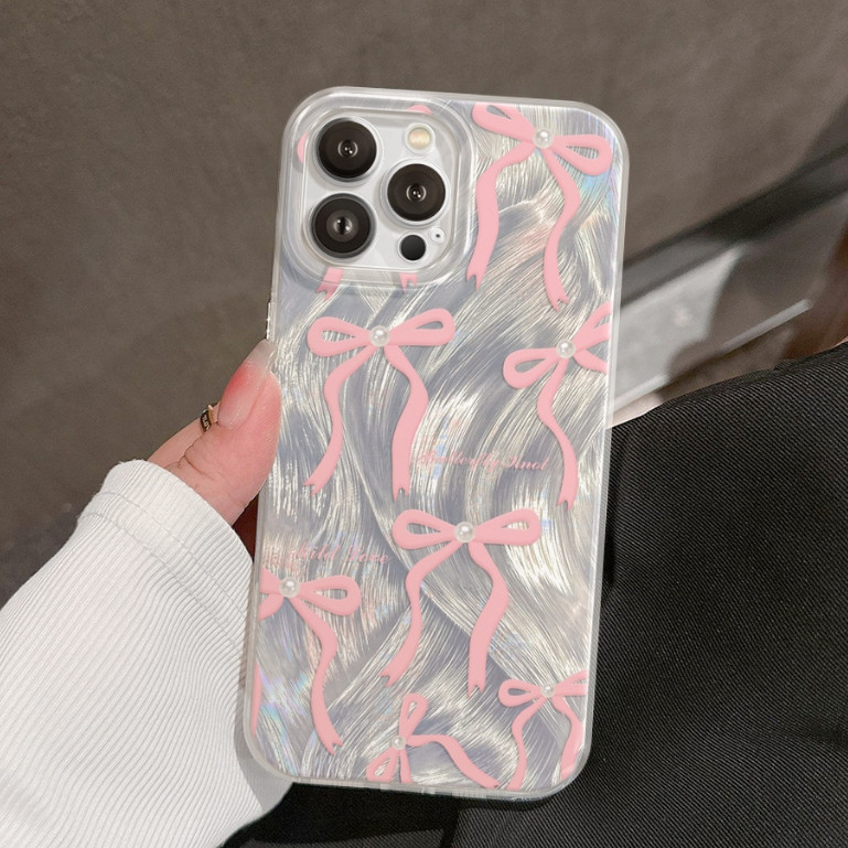 Ốp Lưng iPhone Silicon Pink Bow 3D Ánh Bạc, Chống Sốc, Bảo Vệ Camera- iP 8/X/XS/XR/11/12/13/14/15/16/17/Plus/Air/Pro/Max