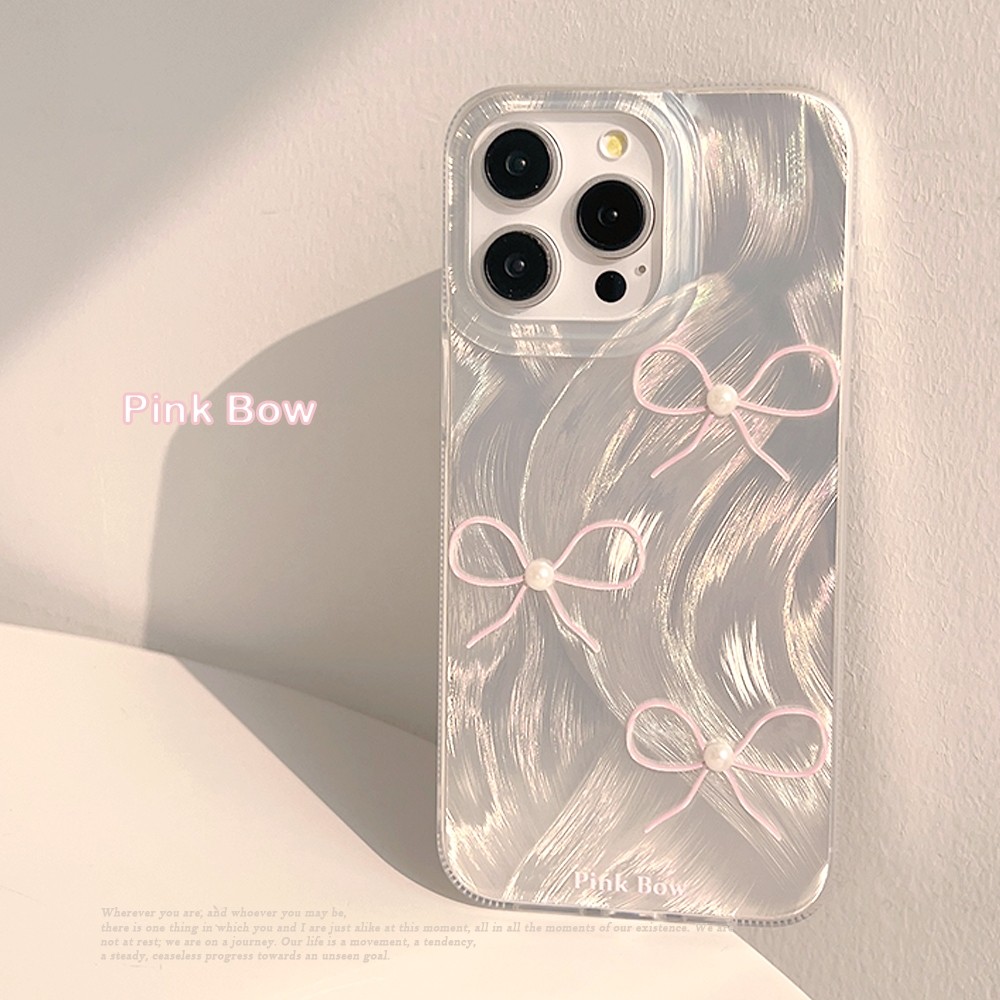 Ốp Lưng iPhone Silicon Pink Bow 3D Ánh Bạc, Chống Sốc, Bảo Vệ Camera- iP 8/X/XS/XR/11/12/13/14/15/16/17/Plus/Air/Pro/Max