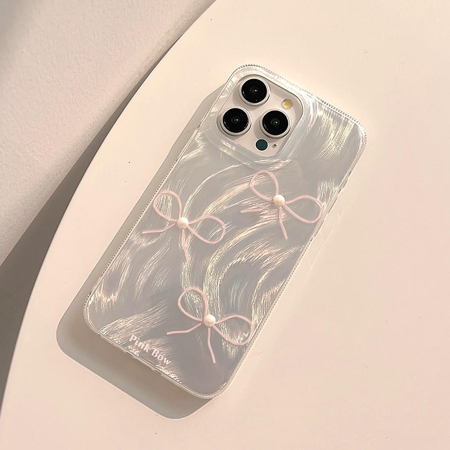 Ốp Lưng iPhone Silicon Pink Bow 3D Ánh Bạc, Chống Sốc, Bảo Vệ Camera- iP 8/X/XS/XR/11/12/13/14/15/16/17/Plus/Air/Pro/Max