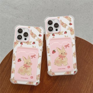 Ốp Lưng iPhone Thỏ Dâu Silicon Dẻo Đựng Thẻ, Chống Sốc, Bảo Vệ Camera - iP 7/8/X/XS/11/12/13/14/15/16/17/Plus/Pro/Max