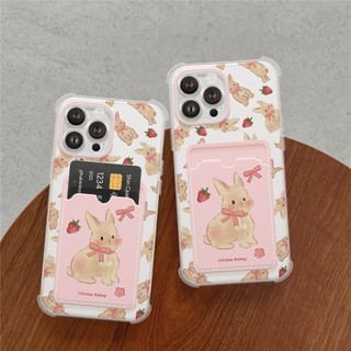 Ốp Lưng iPhone Thỏ Dâu Silicon Dẻo Đựng Thẻ, Chống Sốc, Bảo Vệ Camera - iP 7/8/X/XS/11/12/13/14/15/16/17/Plus/Pro/Max