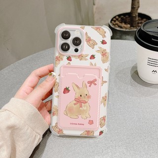 Ốp Lưng iPhone Thỏ Dâu Silicon Dẻo Đựng Thẻ, Chống Sốc, Bảo Vệ Camera - iP 7/8/X/XS/11/12/13/14/15/16/17/Plus/Pro/Max