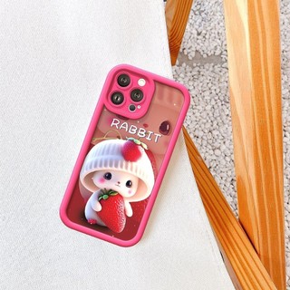 Ốp Lưng iPhone Camera Viền Cao Thỏ Dâu Mềm Chống Sốc, Cao Cấp - iP 7/8/X/XS/XR/11/12/13/14/15/16/17/Plus/Air/Pro/Max
