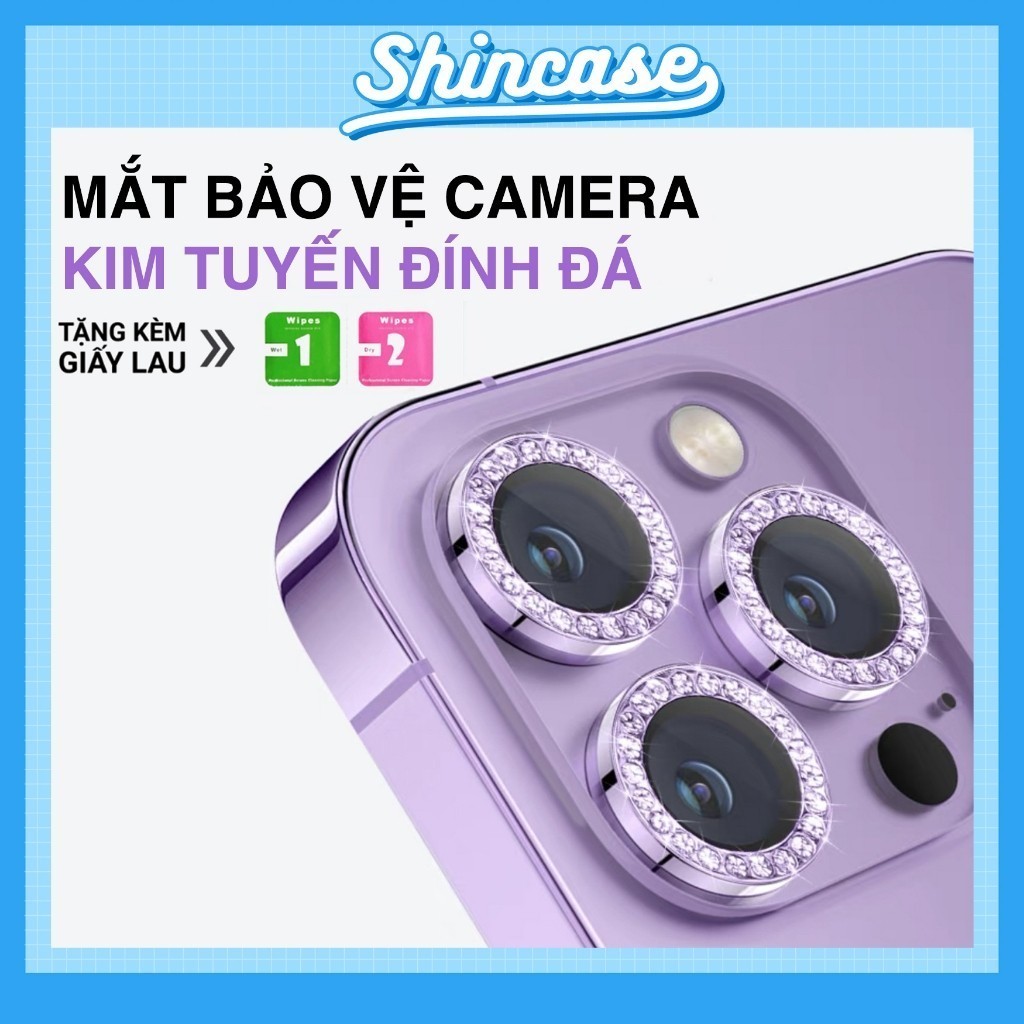 Kính Cường Lực Bảo Vệ Mắt Camera iPhone, Viền Kim Loại Đính Đá – Cho iP 6/6s/7/8/Plus/XS/11/12/13/14/15/Pro/Max/Mini