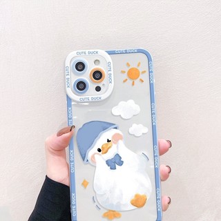 Ốp Lưng iPhone Cute Duck Cạnh Vuông, Chống Sốc, Bảo Vệ Camera - Cho iP 6/6s/7/8/Plus/X/XS/XR/11/12/13/14/15/Pro/Max/Mini