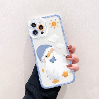 Ốp Lưng iPhone Cute Duck Cạnh Vuông, Chống Sốc, Bảo Vệ Camera - Cho iP 6/6s/7/8/Plus/X/XS/XR/11/12/13/14/15/Pro/Max/Mini