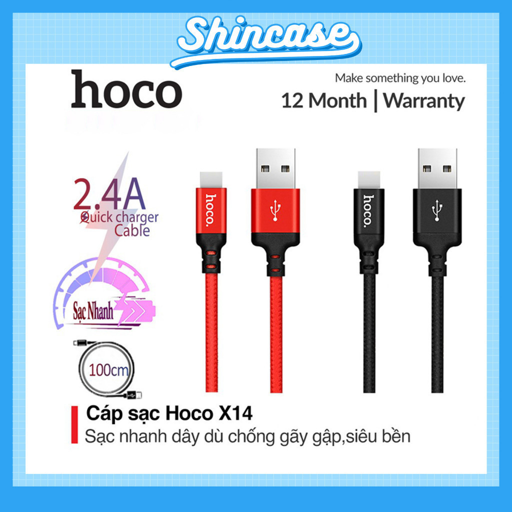 Hoco Chính Hãng – Cáp sạc hoco  X14 cáp tai nghe ốp sạc nhanh 2.4A dây dù chống đứt, dây truyền tải dữ liệu dài 1M/2M