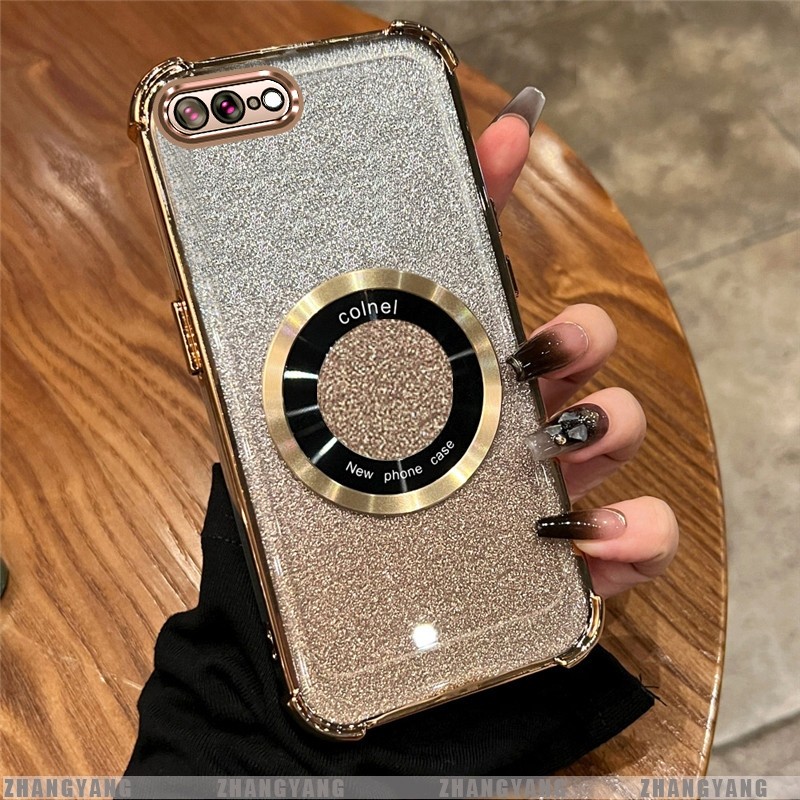 Ốp Lưng Cho iPhone 7 Plus iPhone 8 Plus Mạ Điện Bốn Góc Chống Rơi Bột flash Vỏ Điện Thoại Hút Từ Tính Thẩm Mỹ Thiết Kế Mới TPU Mềm case
