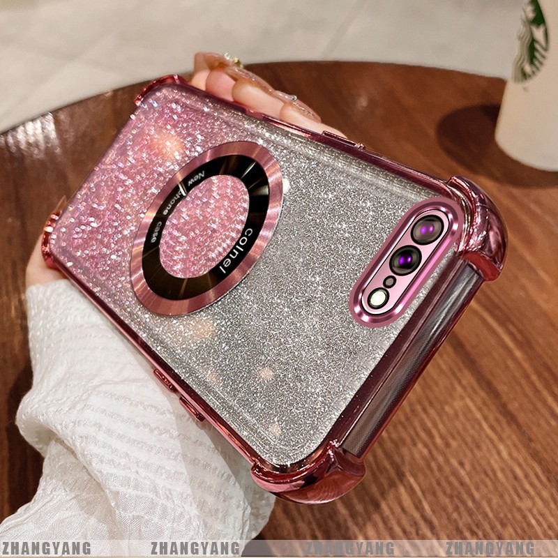Ốp Lưng Cho iPhone 7 Plus iPhone 8 Plus Mạ Điện Bốn Góc Chống Rơi Bột flash Vỏ Điện Thoại Hút Từ Tính Thẩm Mỹ Thiết Kế Mới TPU Mềm case