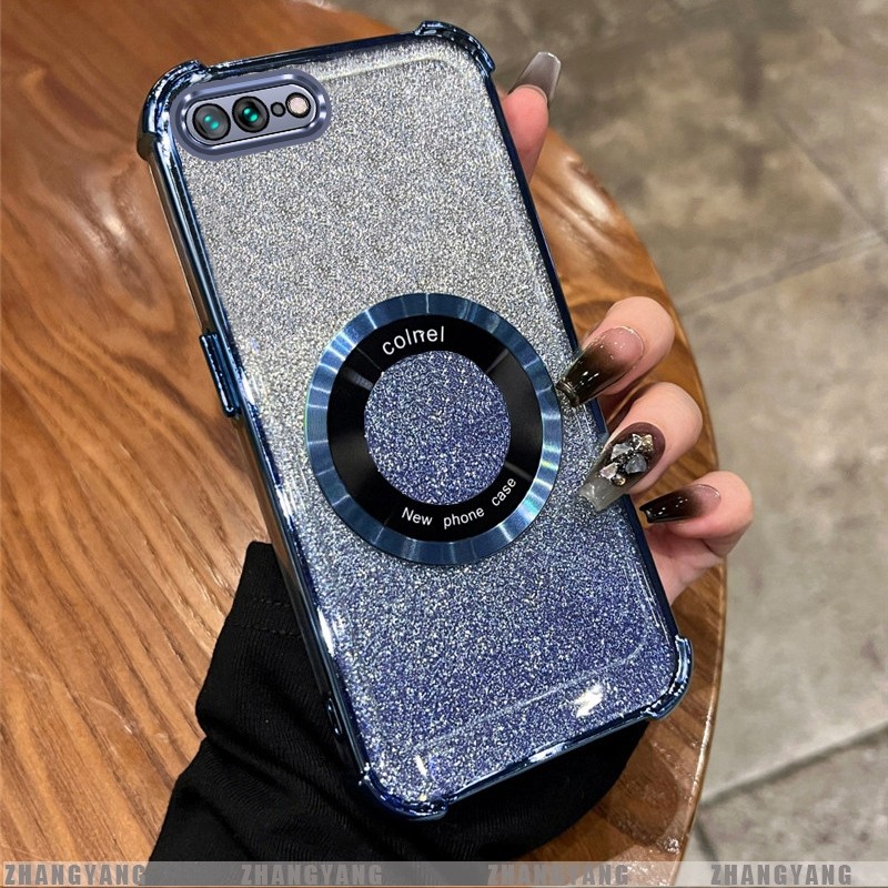 Ốp Lưng Cho iPhone 7 Plus iPhone 8 Plus Mạ Điện Bốn Góc Chống Rơi Bột flash Vỏ Điện Thoại Hút Từ Tính Thẩm Mỹ Thiết Kế Mới TPU Mềm case