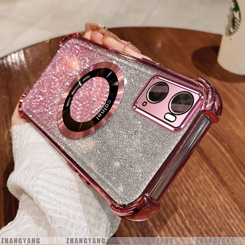 Ốp Lưng Cho OPPO A76 4G A36 4G A96 4G Mạ Điện Bốn Góc Chống Rơi Bột flash Vỏ Điện Thoại Hút Từ Tính Thẩm Mỹ Thiết Kế Mới TPU Mềm case