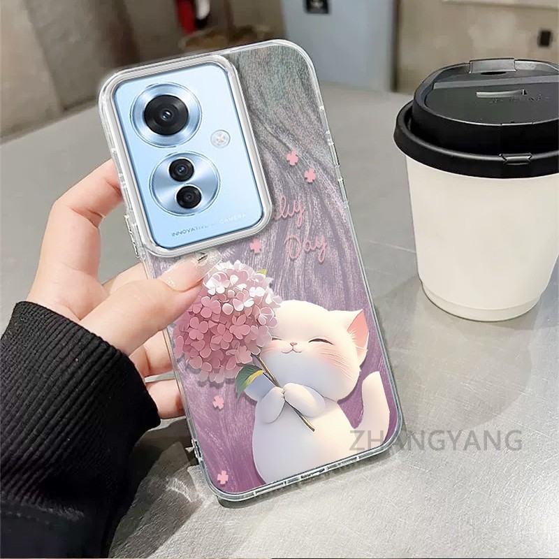 Ốp Lưng Cho OPPO Reno 11F 5G Màu Gradient Lông gạc Silicon TPU Vỏ Điện Thoại Hoạt Hình Dễ Thương Điện Thoại Vỏ Mềm