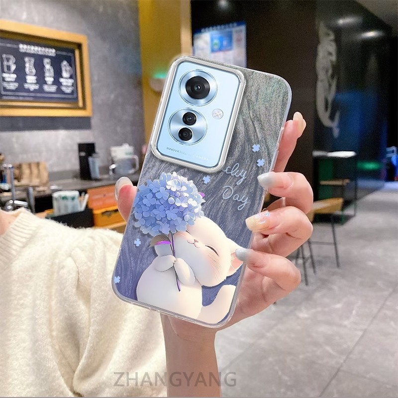 Ốp Lưng Cho OPPO Reno 11F 5G Màu Gradient Lông gạc Silicon TPU Vỏ Điện Thoại Hoạt Hình Dễ Thương Điện Thoại Vỏ Mềm