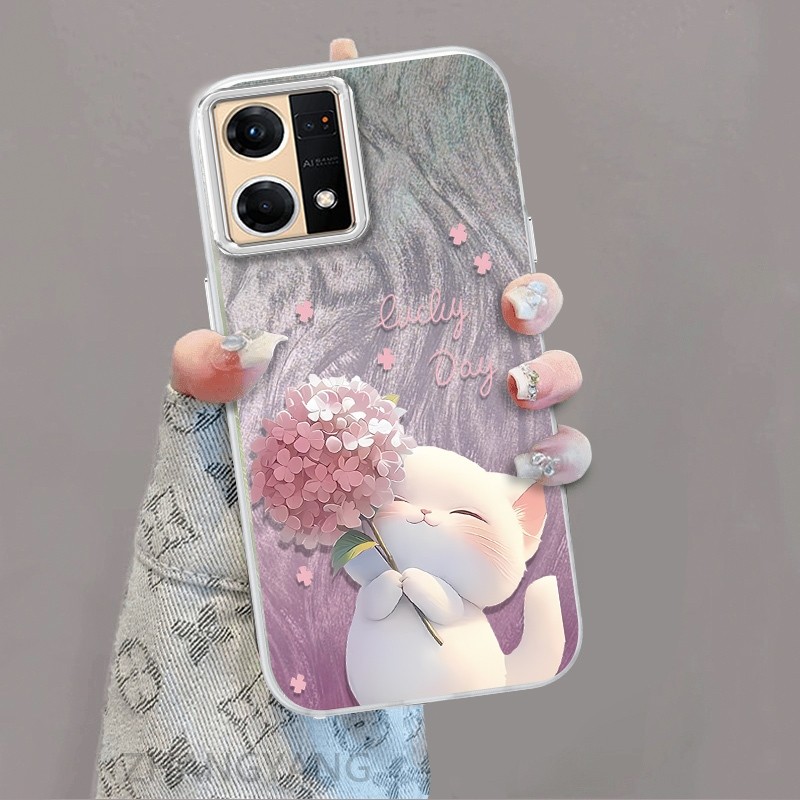 Ốp Lưng Cho OPPO Reno 7 4G Reno 8 4G Màu Gradient Lông gạc Silicon TPU Vỏ Điện Thoại Hoạt Hình Dễ Thương Điện Thoại Mềm