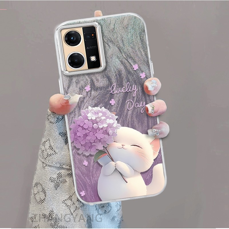 Ốp Lưng Cho OPPO Reno 7 4G Reno 8 4G Màu Gradient Lông gạc Silicon TPU Vỏ Điện Thoại Hoạt Hình Dễ Thương Điện Thoại Mềm