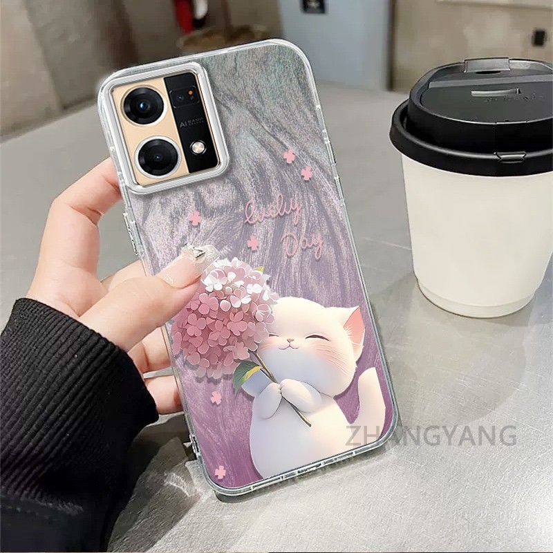 Ốp Lưng Cho OPPO Reno 7 4G Reno 8 4G Màu Gradient Lông gạc Silicon TPU Vỏ Điện Thoại Hoạt Hình Dễ Thương Điện Thoại Mềm