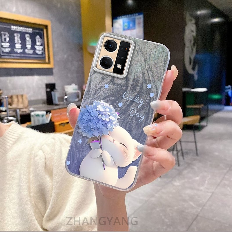 Ốp Lưng Cho OPPO Reno 7 4G Reno 8 4G Màu Gradient Lông gạc Silicon TPU Vỏ Điện Thoại Hoạt Hình Dễ Thương Điện Thoại Mềm