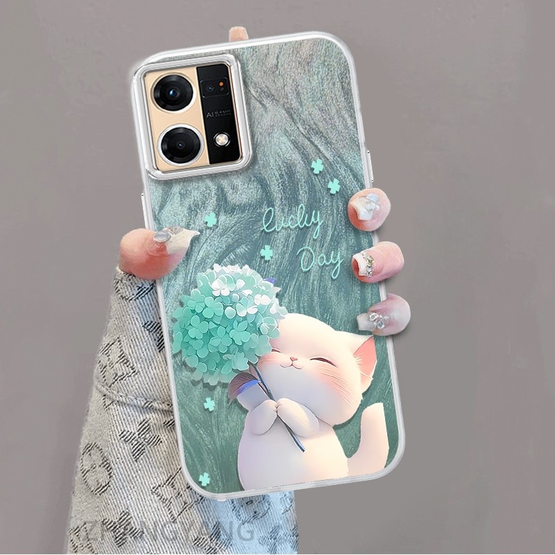Ốp Lưng Cho OPPO Reno 7 4G Reno 8 4G Màu Gradient Lông gạc Silicon TPU Vỏ Điện Thoại Hoạt Hình Dễ Thương Điện Thoại Mềm