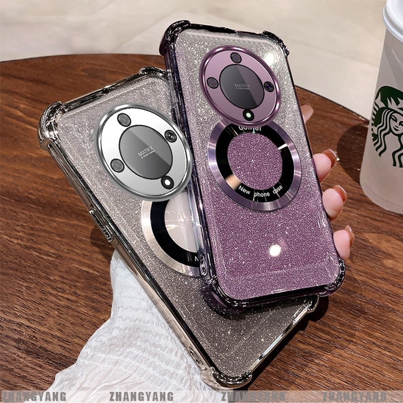 Ốp Lưng Cho Honor X9A X9B X9 Mạ Điện Bốn Góc Chống Rơi Bột flash Vỏ Điện Thoại Hút Từ Tính Thẩm Mỹ Thiết Kế Mới TPU Mềm case
