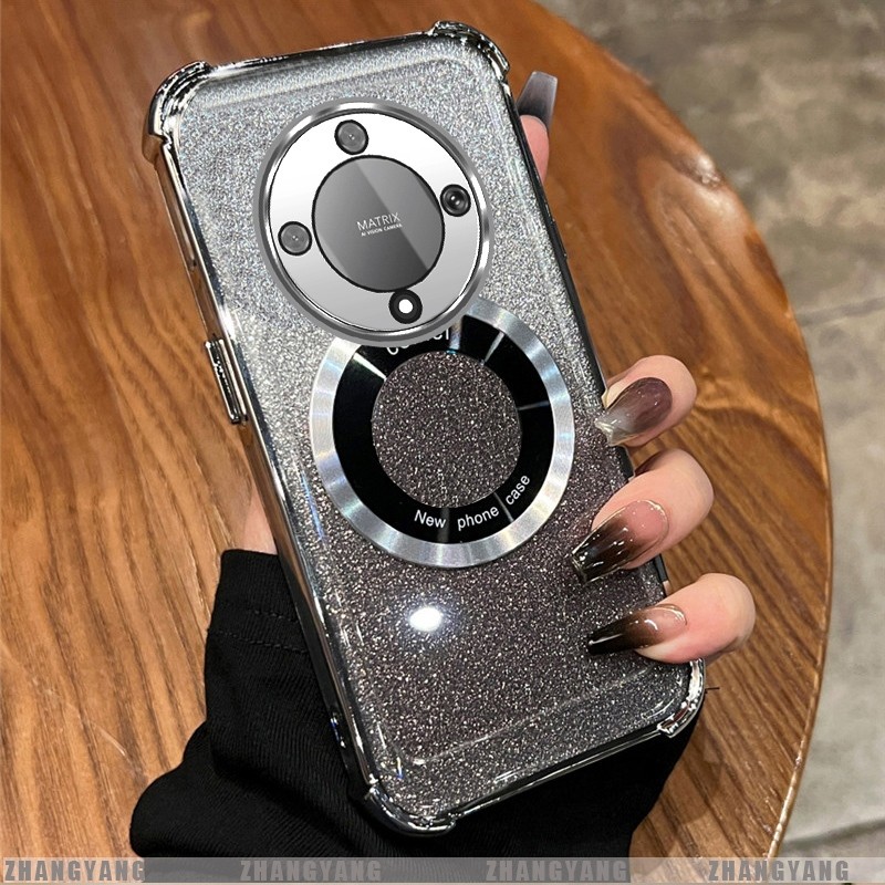Ốp Lưng Cho Honor X9A X9B X9 Mạ Điện Bốn Góc Chống Rơi Bột flash Vỏ Điện Thoại Hút Từ Tính Thẩm Mỹ Thiết Kế Mới TPU Mềm case