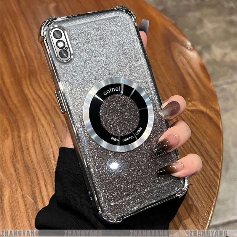 Ốp Lưng Cho iPhone X Xs Xr Xs Max Mạ Điện Bốn Góc Chống Rơi Bột flash Vỏ Điện Thoại Hút Từ Tính Thẩm Mỹ Thiết Kế Mới TPU Mềm case
