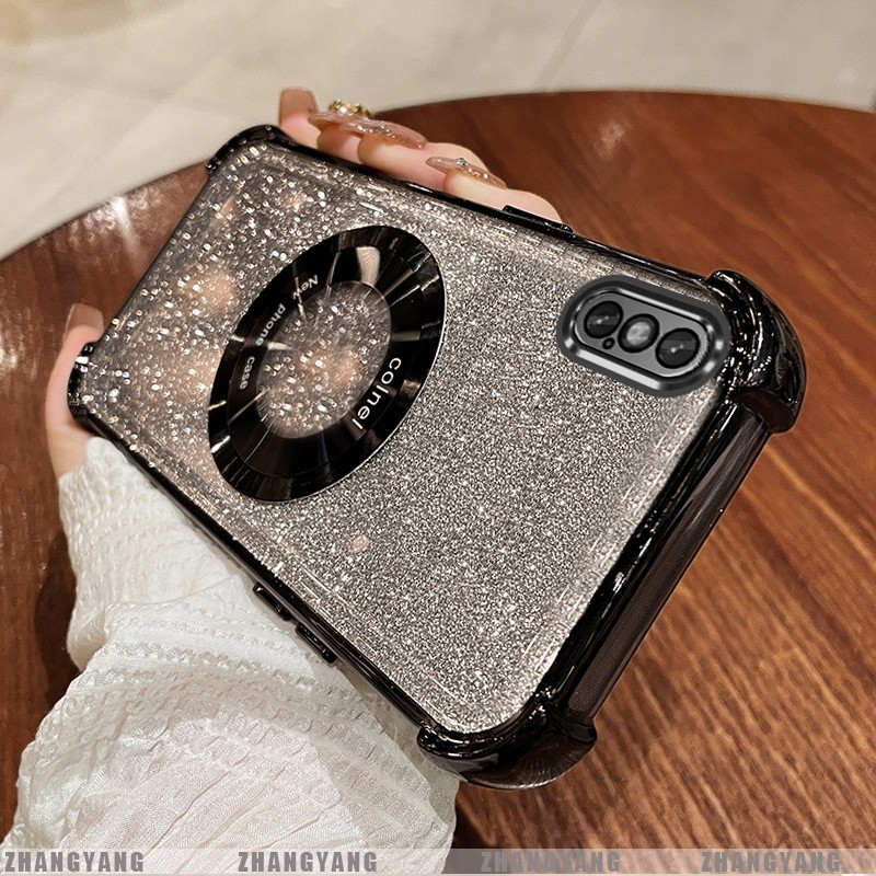 Ốp Lưng Cho iPhone X Xs Xr Xs Max Mạ Điện Bốn Góc Chống Rơi Bột flash Vỏ Điện Thoại Hút Từ Tính Thẩm Mỹ Thiết Kế Mới TPU Mềm case