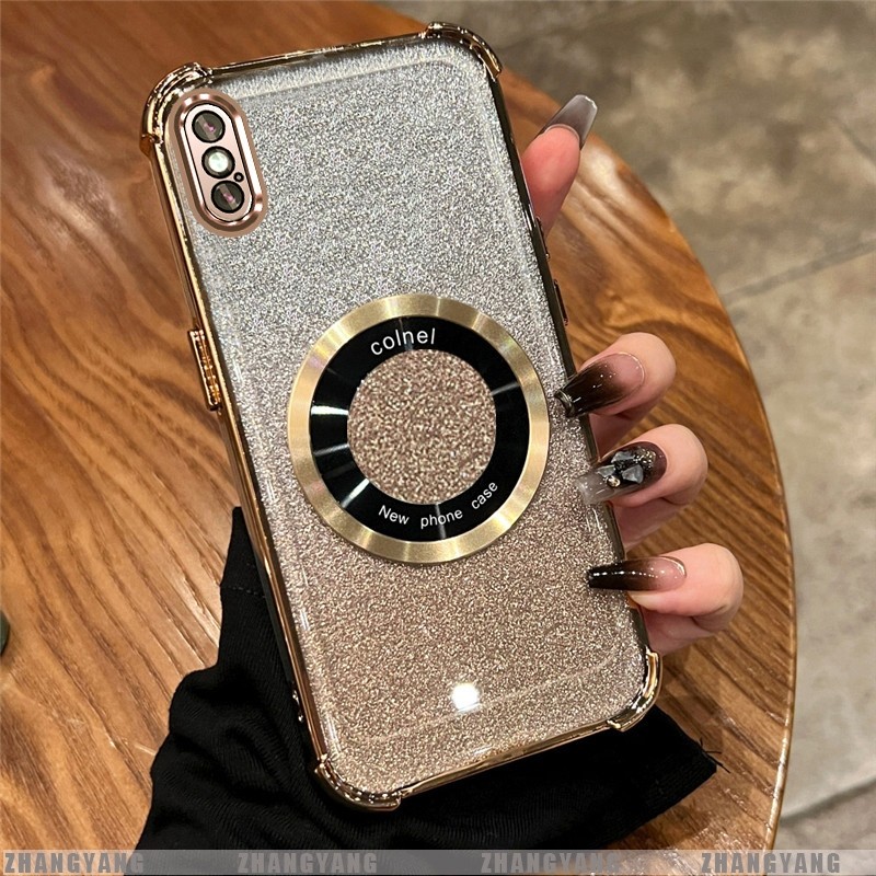 Ốp Lưng Cho iPhone X Xs Xr Xs Max Mạ Điện Bốn Góc Chống Rơi Bột flash Vỏ Điện Thoại Hút Từ Tính Thẩm Mỹ Thiết Kế Mới TPU Mềm case