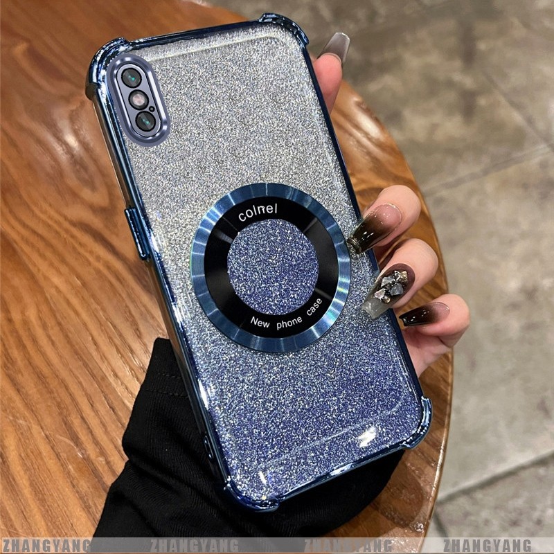 Ốp Lưng Cho iPhone X Xs Xr Xs Max Mạ Điện Bốn Góc Chống Rơi Bột flash Vỏ Điện Thoại Hút Từ Tính Thẩm Mỹ Thiết Kế Mới TPU Mềm case
