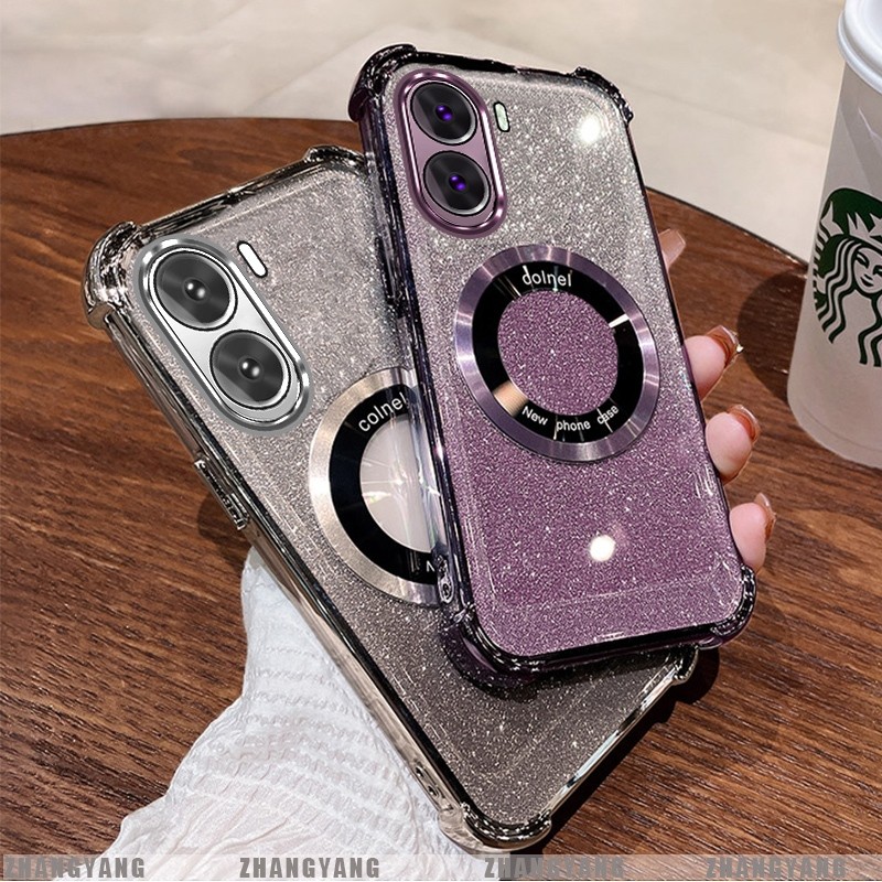 Ốp Lưng Cho OPPO RENO 11 5G RENO 11 Pro 5G Mạ Điện Bốn Góc Chống Rơi Bột flash Vỏ Điện Thoại Hút Từ Tính Thẩm Mỹ Thiết Kế Mới TPU Mềm case