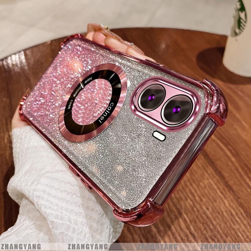 Ốp Lưng Cho OPPO RENO 11 5G RENO 11 Pro 5G Mạ Điện Bốn Góc Chống Rơi Bột flash Vỏ Điện Thoại Hút Từ Tính Thẩm Mỹ Thiết Kế Mới TPU Mềm case