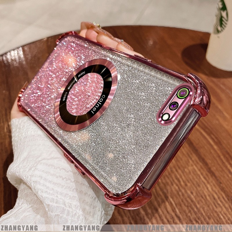 Ốp Lưng Cho OPPO A3S A12e A1k Mạ Điện Bốn Góc Chống Rơi Bột flash Vỏ Điện Thoại Hút Từ Tính Thẩm Mỹ Thiết Kế Mới TPU Mềm case