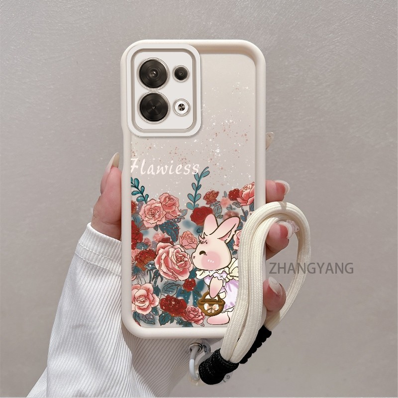 Ốp Lưng Cho OPPO Reno 8 5G Reno 8 Pro 5G Reno 8 4G Vỏ Điện Thoại TPU Silicon Chống Rơi Thẩm Mỹ Họa Tiết Thỏ Thiết Kế Mới Vỏ Mềm Có Dây Treo