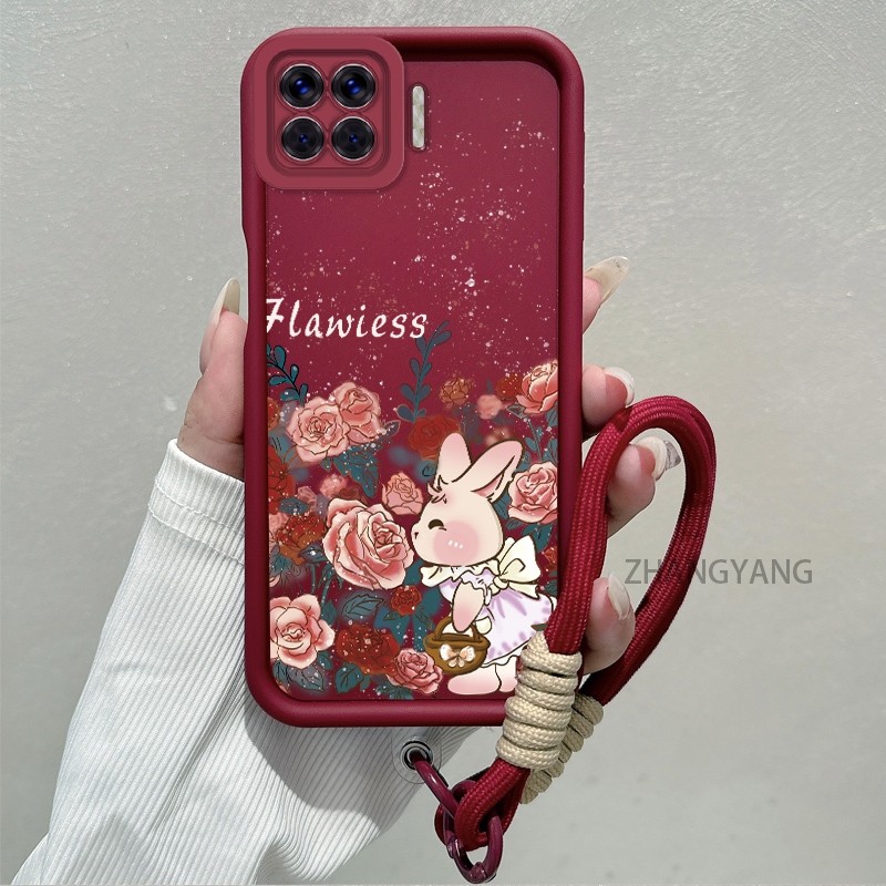 Ốp Lưng Cho OPPO A93 4G A73 4G Reno 4F Ốp Điện Thoại TPU Silicon Chống Rơi Thẩm Mỹ Họa Tiết Thỏ Thiết Kế Mới Vỏ Mềm Có Dây Treo