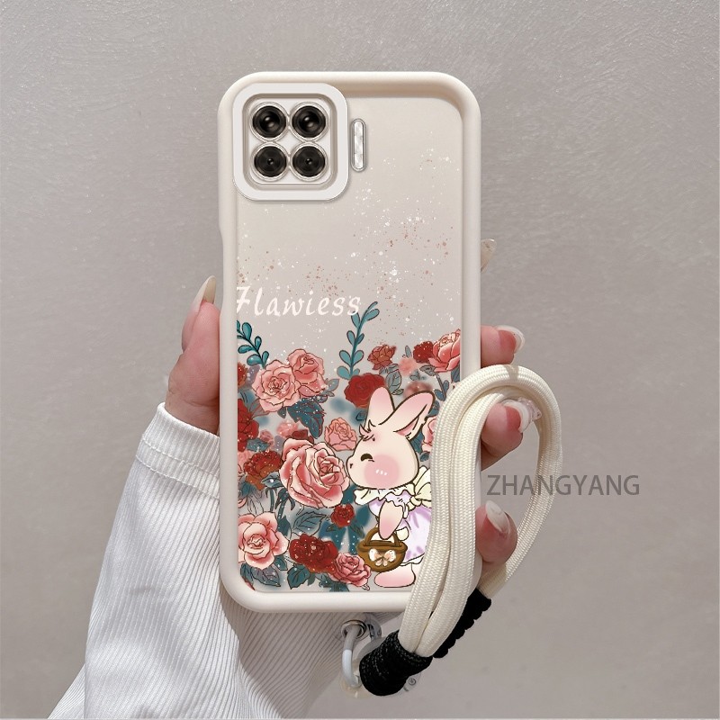 Ốp Lưng Cho OPPO A93 4G A73 4G Reno 4F Ốp Điện Thoại TPU Silicon Chống Rơi Thẩm Mỹ Họa Tiết Thỏ Thiết Kế Mới Vỏ Mềm Có Dây Treo