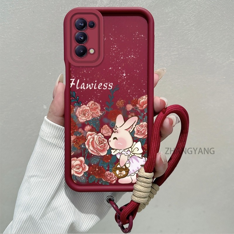 Ốp Lưng Cho OPPO Reno 5 Reno 4 4G Vỏ Điện Thoại TPU Silicon Chống Rơi Thẩm Mỹ Họa Tiết Thỏ Thiết Kế Mới Vỏ Mềm Có Dây Treo
