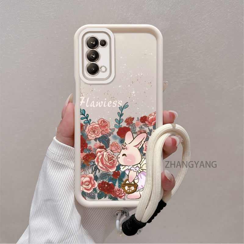 Ốp Lưng Cho OPPO Reno 5 Reno 4 4G Vỏ Điện Thoại TPU Silicon Chống Rơi Thẩm Mỹ Họa Tiết Thỏ Thiết Kế Mới Vỏ Mềm Có Dây Treo