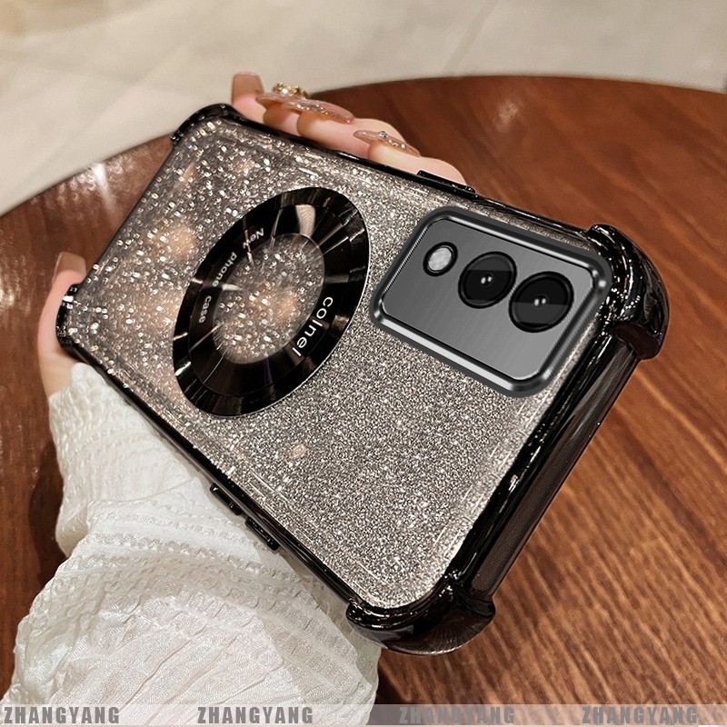 Ốp Lưng Dành Cho vivo Y17S Mạ Điện Bốn Góc Chống Rơi Bột flash Vỏ Điện Thoại Hút Từ Tính Thẩm Mỹ Thiết Kế Mới TPU Mềm case