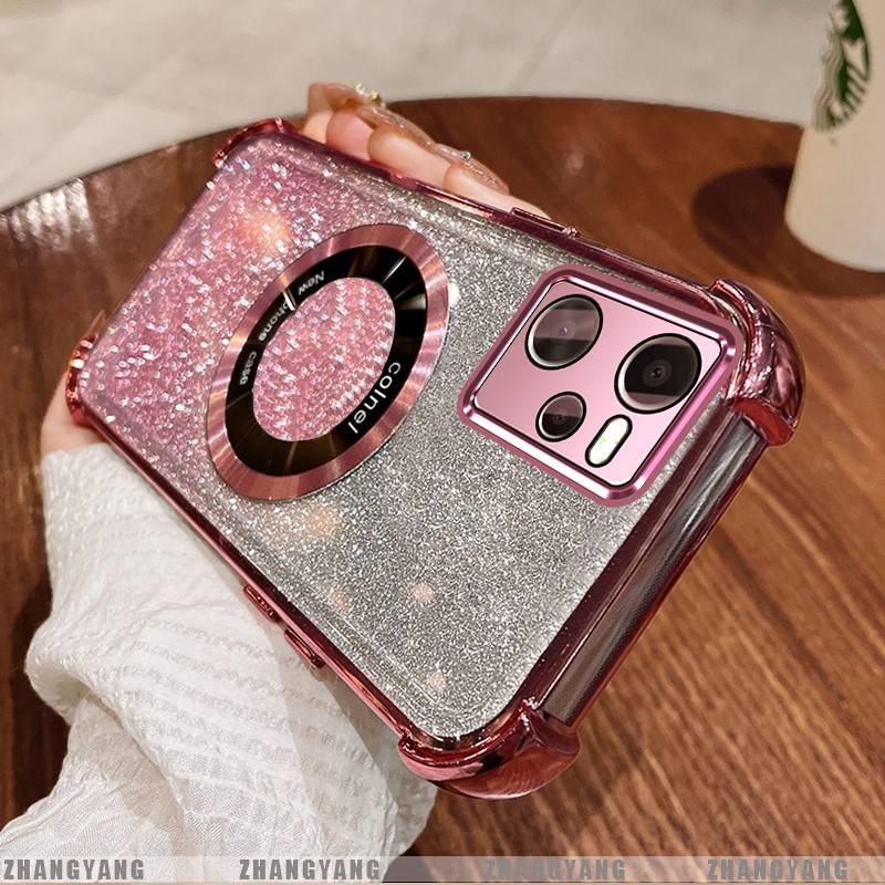 Ốp Lưng Cho Realme C35 Mạ Điện Bốn Góc Chống Rơi Bột flash Vỏ Điện Thoại Hút Từ Tính Thẩm Mỹ Thiết Kế Mới TPU Mềm case