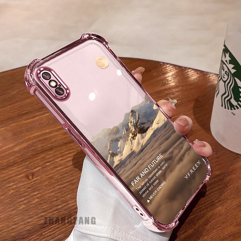 [Màu Mới] Ốp Lưng Cho iPhone X Xs Xr Xs Max Bốn Góc Mạ Điện Chống Rơi Họa Tiết Thẩm Mỹ Họa Tiết Phong Cảnh TPU Silicon Mềm