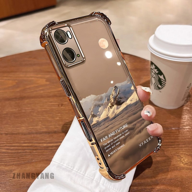 [Màu Mới] Ốp Lưng Cho OPPO A76 4G A36 4G A96 4G Vỏ Điện Thoại Họa Tiết Chống Rơi Mạ Điện Bốn Góc Họa Tiết Phong Cảnh Thẩm Mỹ Vỏ Mềm TPU Silicon