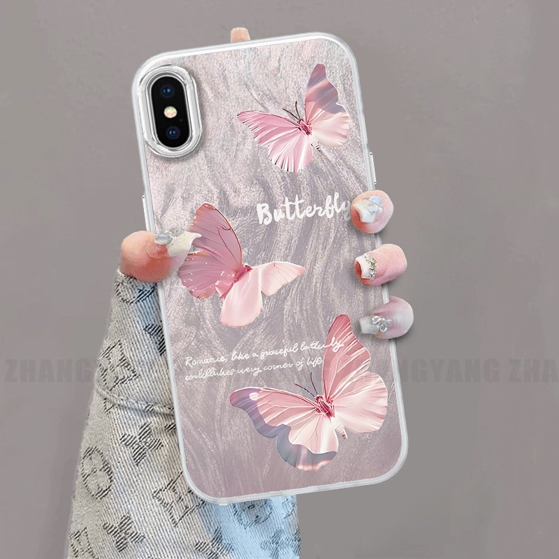 Ốp Lưng Cho iPhone X Xs Xr Xs Max Silicone TPU Lông Vũ Sợi Màu Gradient Vỏ Điện Thoại Họa Tiết Bướm Điện Thoại Mềm Có Giá Đỡ Điện Thoại